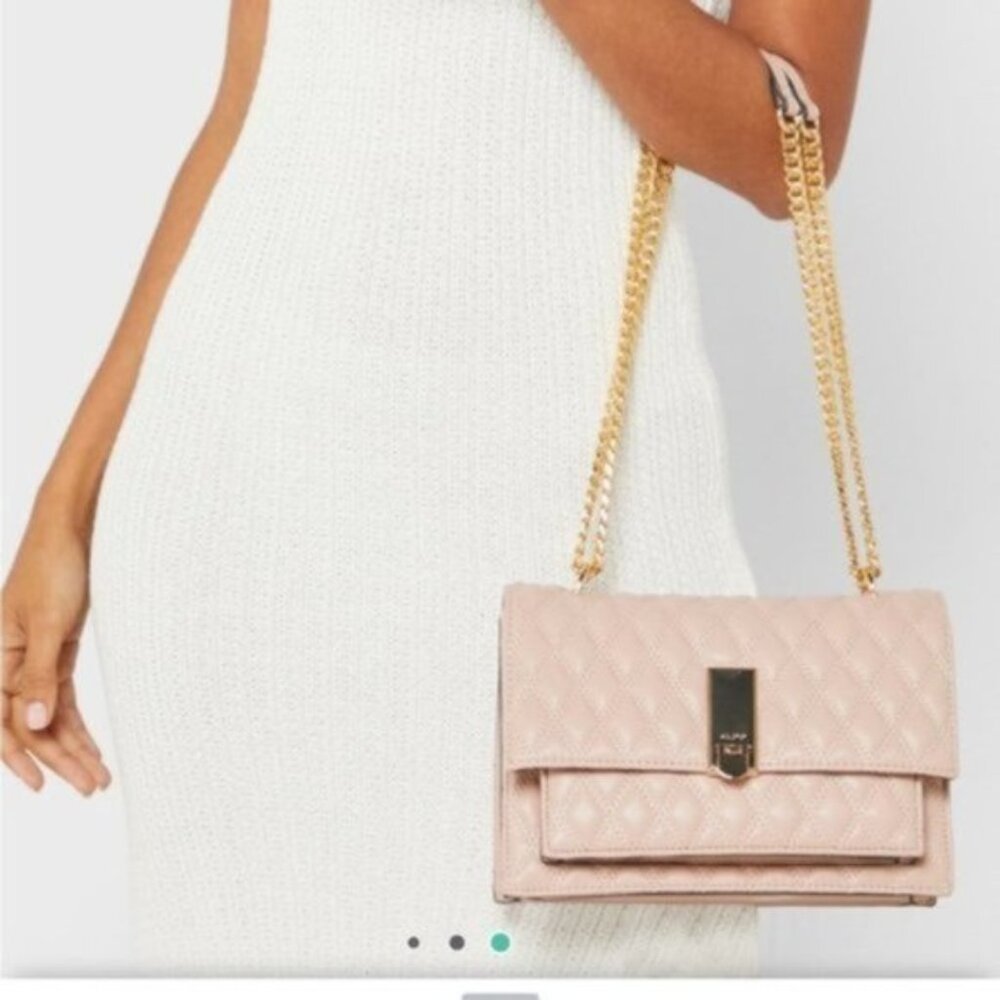 Aldo Pink Quilted Faux Leather Purse With Gold Hardware